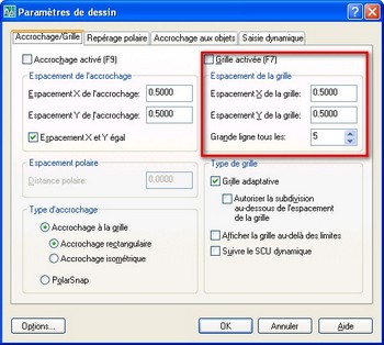 La
                          grille par la bote de dialogue